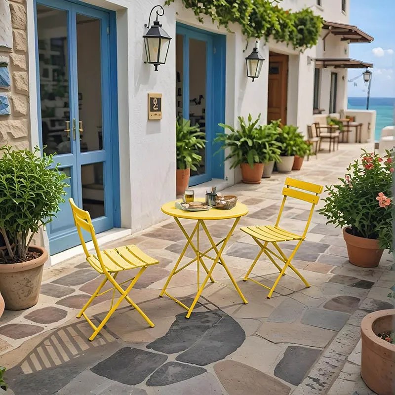 Σετ κήπου - Τραπεζαρία Bistro 3τεμ μεταλλική αναδιπλούμενη σε κίτρινη απόχρωση Φ60x71εκ 60x60x71 εκ.