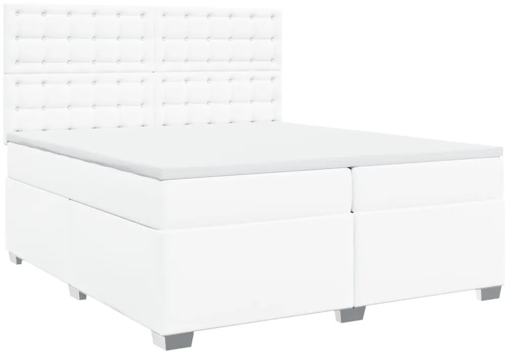 vidaXL Κρεβάτι Boxspring με Στρώμα Λευκό 200x200 εκ. Συνθετικό Δέρμα
