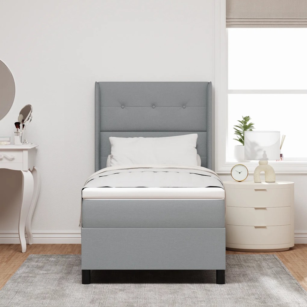 vidaXL Κρεβάτι Box Spring με Στρώμα σε Ανοιχτό Γκρι 90x190 εκ. Υφάσματος