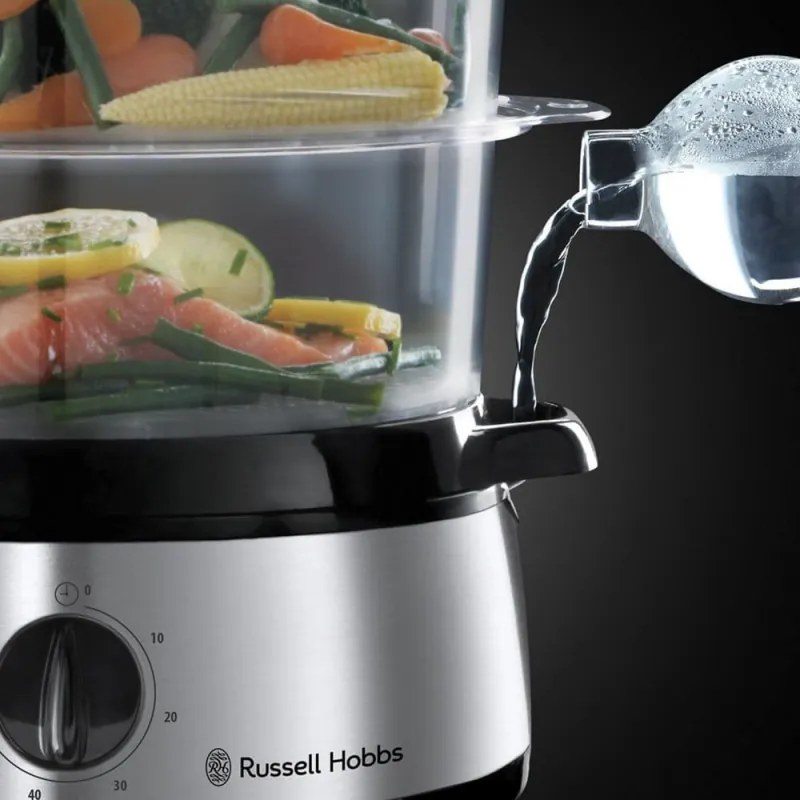 Ατμομάγειρας Russell Hobbs 19270-56, 800W, 3 επίπεδα, 9 λίτρα, Χρονοδιακόπτης 60 λεπτά, Ανοξείδωτο ατσάλι