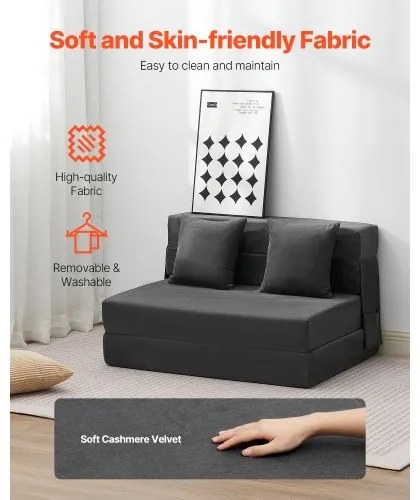 VEVOR Folding Sofa Bed 3-in-1 Foldable Couch Bed with 2 Pillows Dark Grey Twin