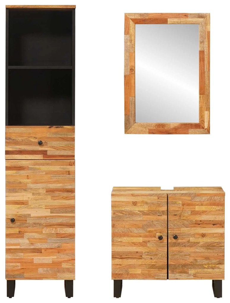 vidaXL Σετ Μπάνιου με συρτάρι με ράφι Φυσικό Στερεό ξύλο μάνγκο