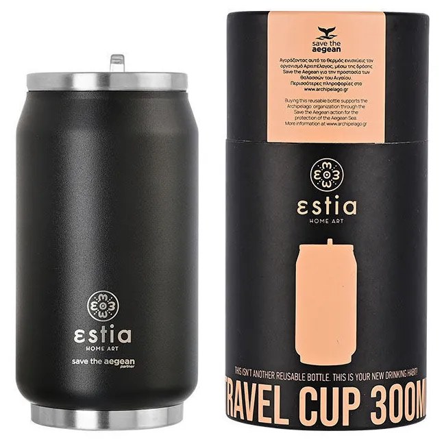 Estia 01-16739 Save the Aegean Μπουκάλι Θερμός 300ml, Midnight Black