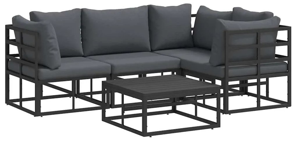 vidaXL Σετ Καναπέ Κήπου με μαξιλάρι 5 pcs Μαύρο Αλουμίνιο