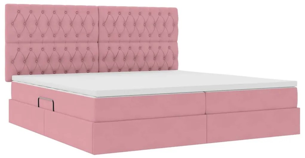 vidaXL Κρεβάτι με αποθηκευτικό χώρο και LED Ροζ 200 x 200 cm Βελούδο