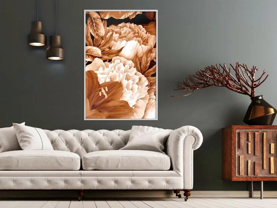 Αφίσα - Peonies in Sepia - 20x30 - Χρυσό - Χωρίς πασπαρτού