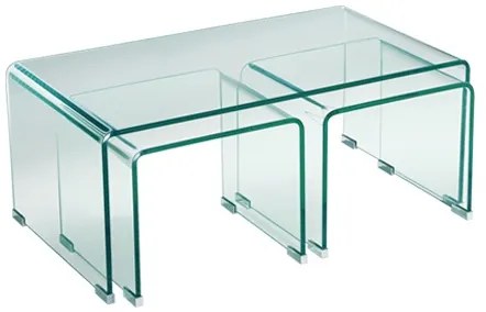 Τραπεζάκι Σαλονιού GLASSER Bent Glass - Γυαλί Clear 90x50x38/40x36x32cm