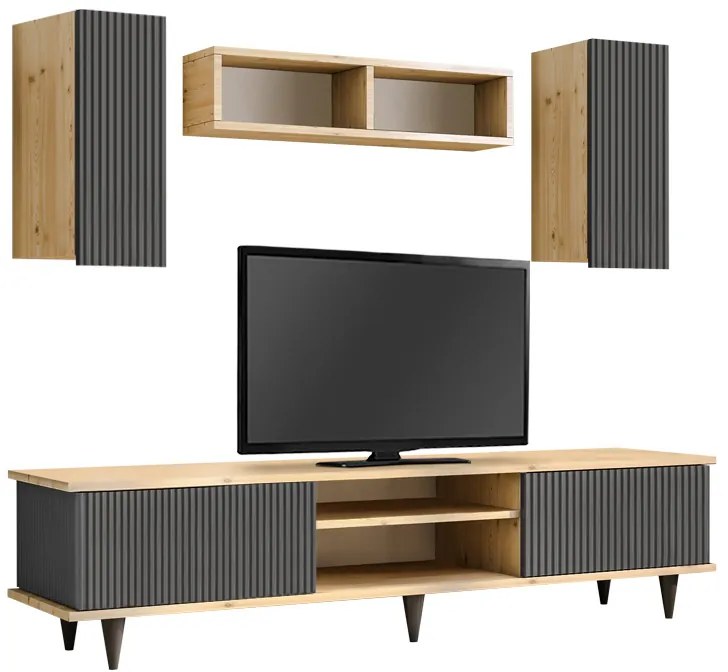 Σύνθεση τηλεόρασης Tokyo Megapap χρώμα sapphire oak - ανθρακί 170x37x45εκ.