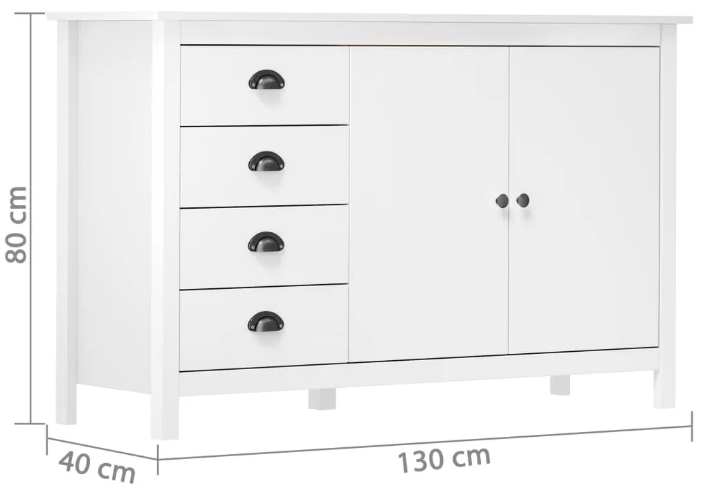 vidaXL Μπουφές Hill Λευκός 130x40x80 εκ. από Μασίφ Ξύλο Πεύκου