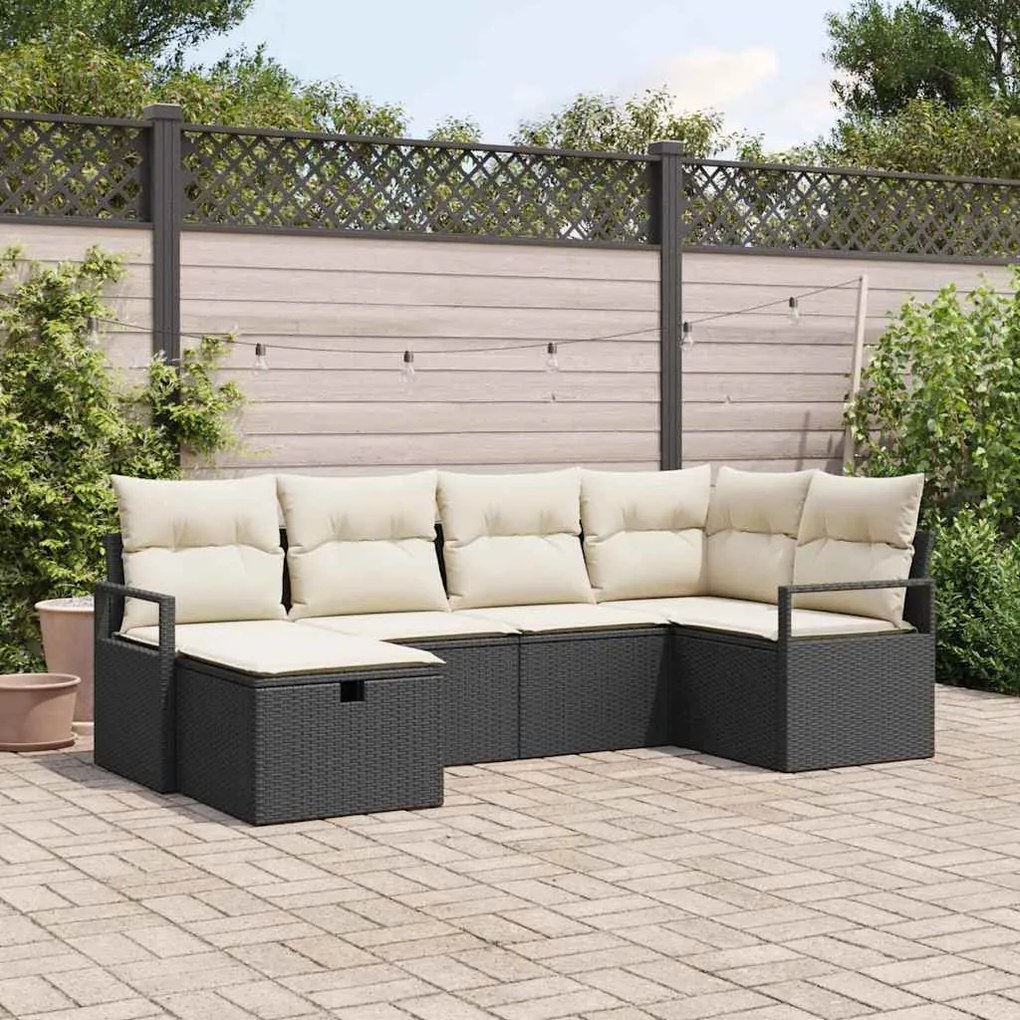 vidaXL Σετ Καναπέ Κήπου 6 pcs Μαύρο και κρεμ 232 x 122 x 85 εκ.