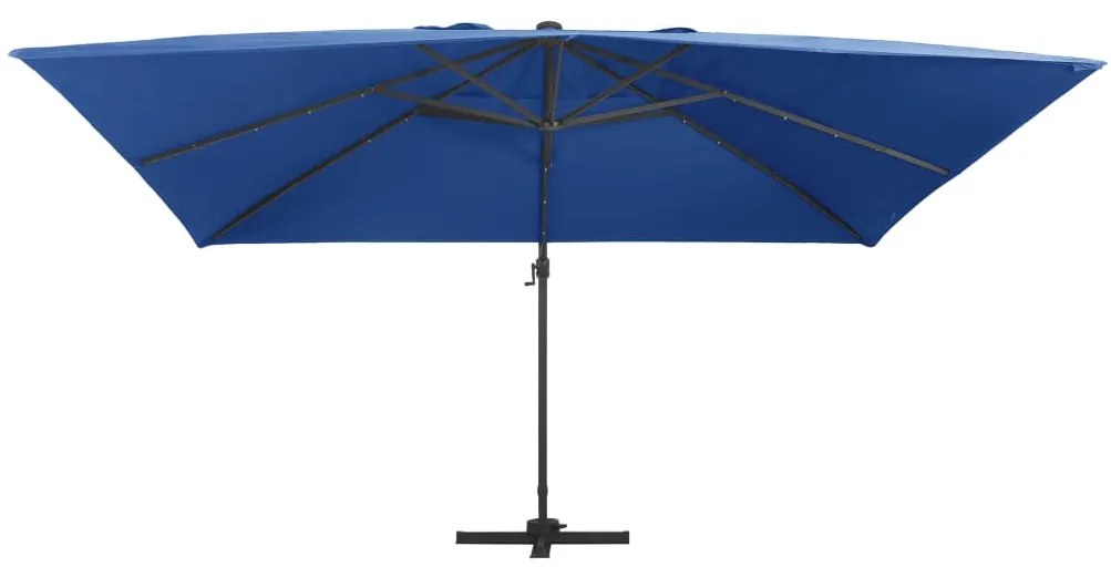 vidaXL Ομπρέλα Κρεμαστή Αζούρ Μπλε 400x300 εκ. Ιστός Αλουμινίου &amp; LED