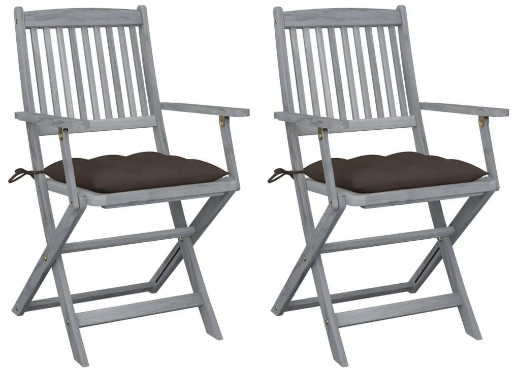3064505 vidaXL Καρέκλες Εξ. Χώρου Πτυσσόμενες 2 τεμ. Ξύλο Ακακίας &amp; Μαξιλάρια Γκρι, 1 Τεμάχιο