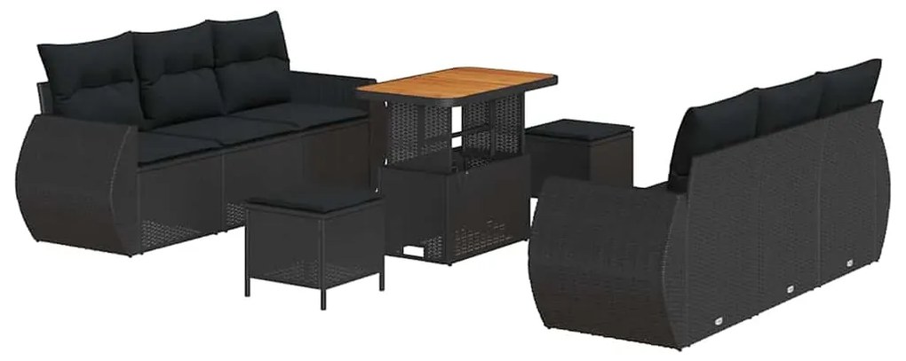 vidaXL Σετ Καναπέ Κήπου με μαξιλάρι 9 pcs Μαύρο 90 x 55 x 71 cm