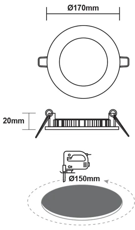 ΛΕΥΚΟ ΣΤΡΟΓΓΥΛΟ LED ΠΑΝΕΛ ΧΩΝΕΥΤΟ 12W 4000K 1100Lm Φ170mm 230V AC Ra80 - PENU1240RW