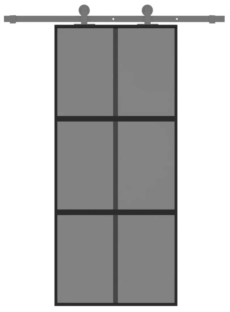 Συρόμενη Πόρτα Μαύρη 90 x 205 εκ. από Ψημένο Γυαλί &amp; Αλουμίνιο - Μαύρο