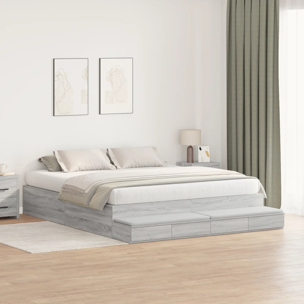 vidaXL Κρεβάτι με Αποθηκευτικό Χώρο Γκρι sonoma 200x200 εκ.