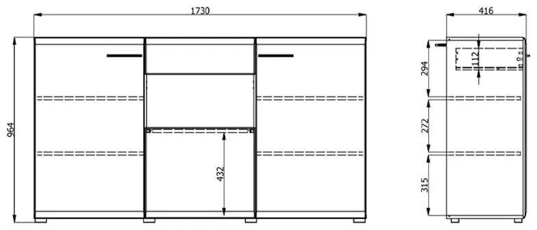 Κομότα - Συρταριέρα Enzo 3K1F Λευκό - Black Grey Wood - Λευκή Λάκα 173x41,5x96,5 εκ. 173x41.5x96.5 εκ.