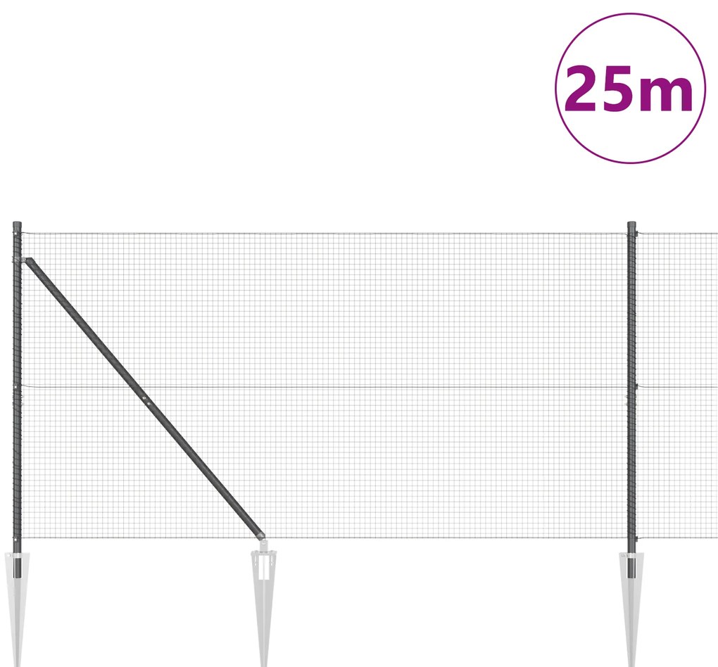 vidaXL Ενωμένος Φράκτης με 13 Σφήνες Γκρι 1.4x25 μ Χάλυβα