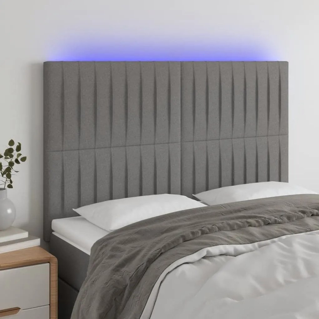 Κεφαλάρι Κρεβατιού LED Σκούρο Γκρι 144x5x118/128εκ. Υφασμάτινο 3122661