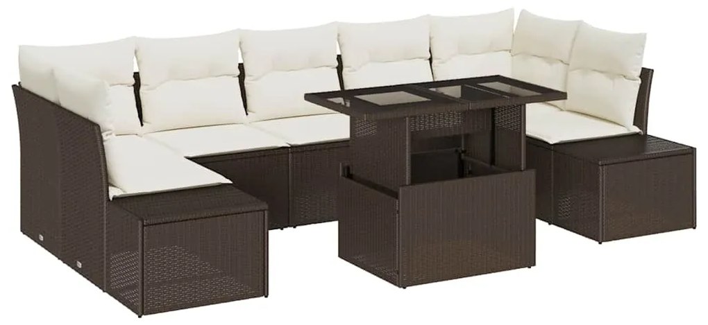 vidaXL Σετ Καναπέ με μαξιλάρι 8 pcs Καφέ και Κρέμα συνθετικό ρατάν