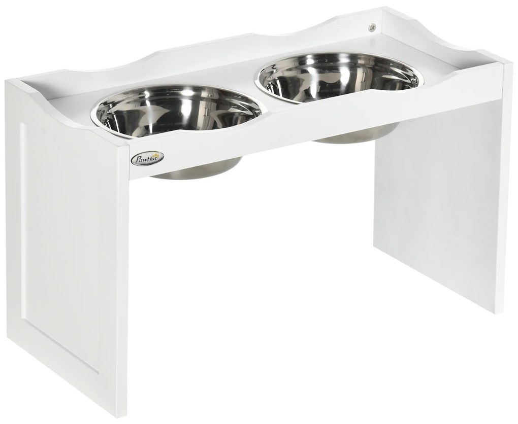PawHut Σταθμός Τροφοδοσίας, Βάση Μπολ, 2 Μπολ Τροφοδοσίας 2 λίτρων το καθένα, Ανοξείδωτο Ατσάλι, για Μεγάλους Σκύλους, Λευκό, 63 x 30 x 24cm