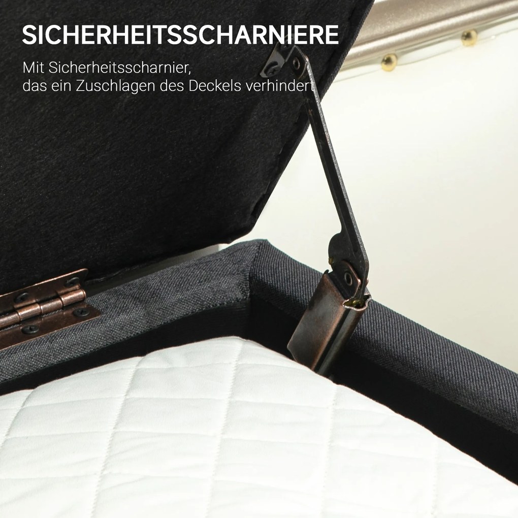 HOMCOM Πολυθρόνα με αποθηκευτικό χώρο, Κρεβάτι σε όψη λινάτσας, Ξύλο καουτσούκ, 110 x 39 x 45 cm, Σκούρο γκρι