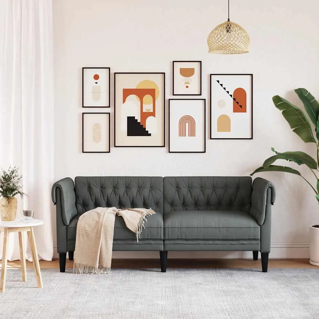 vidaXL Καναπές Διθέσιος Chesterfield Σκούρο Γκρι Υφασμάτινος