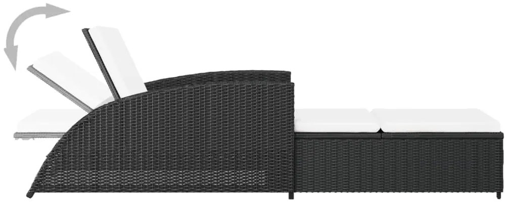 vidaXL Ξαπλώστρα Μαύρη από Συνθετικό Ρατάν με Λευκό Κρεμ Μαξιλάρι