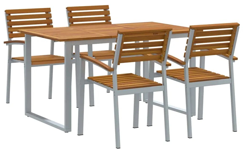 vidaXL Σέτ φαγητού για κήπο 5 pcs Γκρι και καφέ Μασίφ ξύλο ακακίας