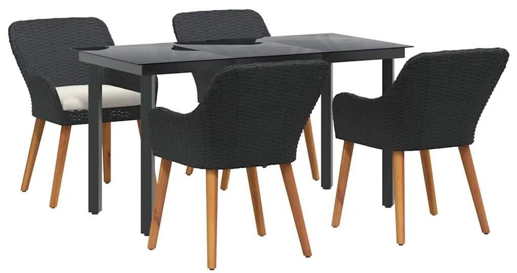 vidaXL Σέτ φαγητού για κήπο με μαξιλάρι 5 pcs Μαύρο συνθετικό ρατάν