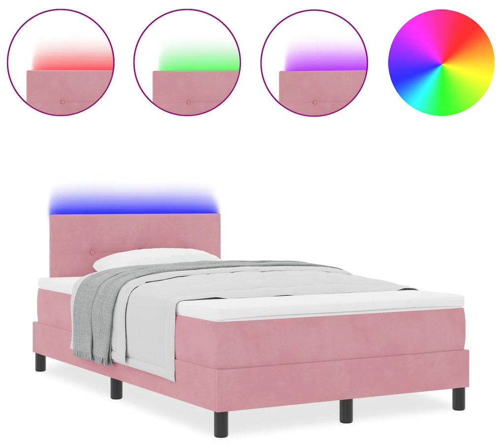 vidaXL Κρεβάτι Box Spring με Στρώμα & LED Ροζ 120x190 εκ. Βελούδο