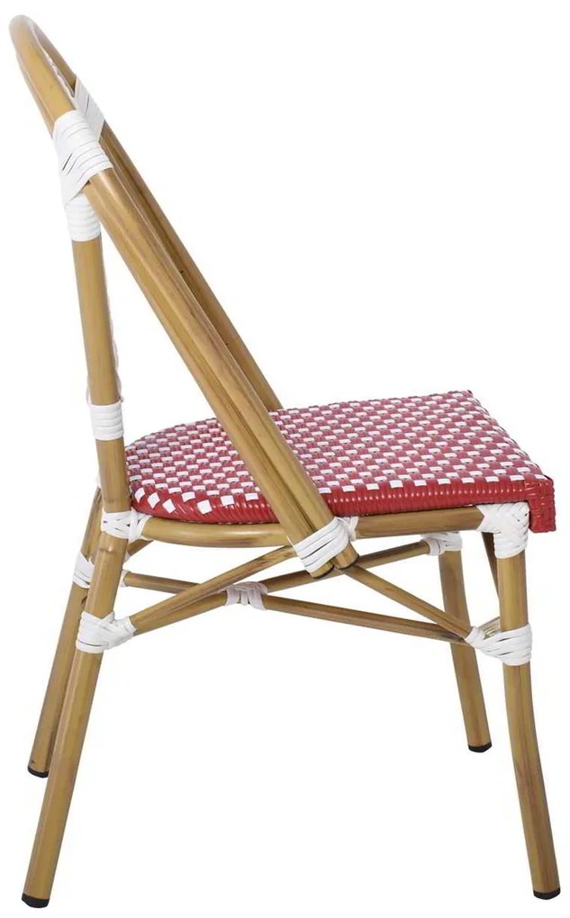 PARIS Καρέκλα Bistro, Αλουμίνιο Φυσικό, Wicker Άσπρο - Κόκκινο, Στοιβαζόμενη