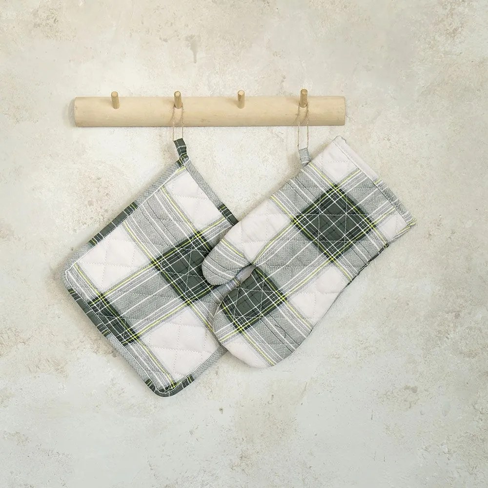 Σετ Κουζίνας 2τμχ Γάντι Με Πιάστρα Royal One Size Green Nima 100% Cotton