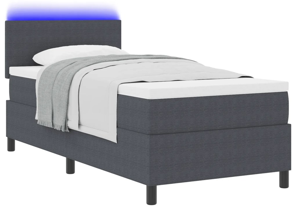 vidaXL Κρεβάτι Box Spring με Στρώμα & LED Σκούρο Γκρι 90x200 εκ Ύφασμα Κορντούρα