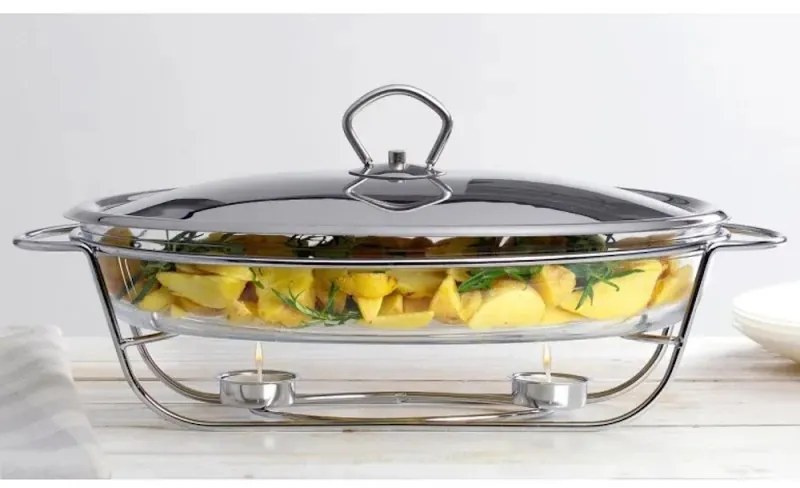 Πιατέλα σερβιρίσματος Bohmann BH 2008-30CG, 3l, Ανθεκτικό στη θερμότητα γυαλί, Καπάκι, Βάση, Inox