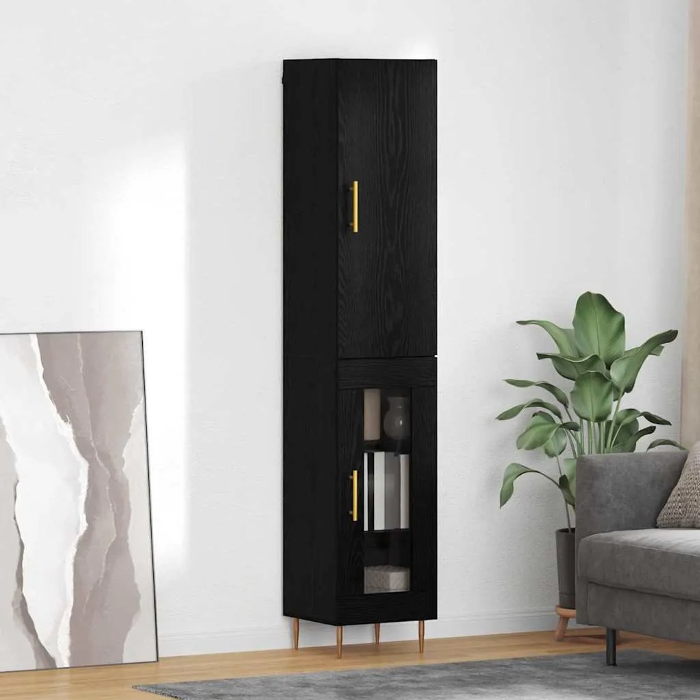 Highboard 2 pcs Μαύρη Οξυά Επεξεργασμένο ξύλο