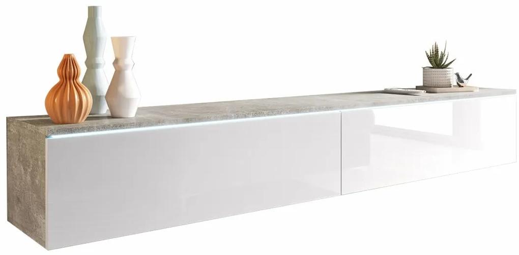 Τραπέζι Tv Sarasota 121, Γυαλιστερό λευκό, Σκυρόδεμα, Ο αριθμός των θυρών: 2, 180x30x33cm, 28 kg | Epipla1.gr