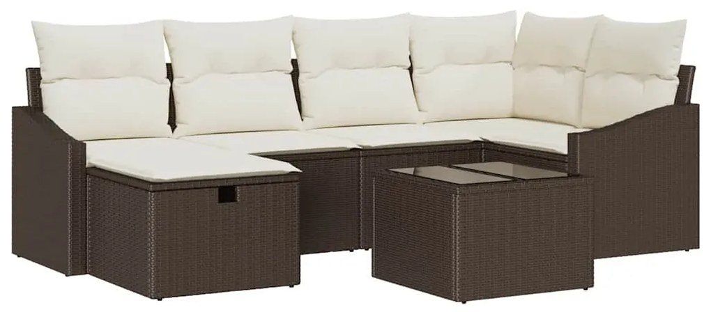 vidaXL Σετ Καναπέ με μαξιλάρι 7 pcs Καφέ και Κρέμα συνθετικό ρατάν