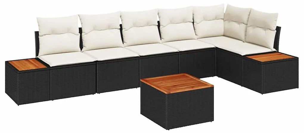 vidaXL Σετ Καναπέ Κήπου με μαξιλάρι 7 pcs Μαύρο Πολυ ράταν