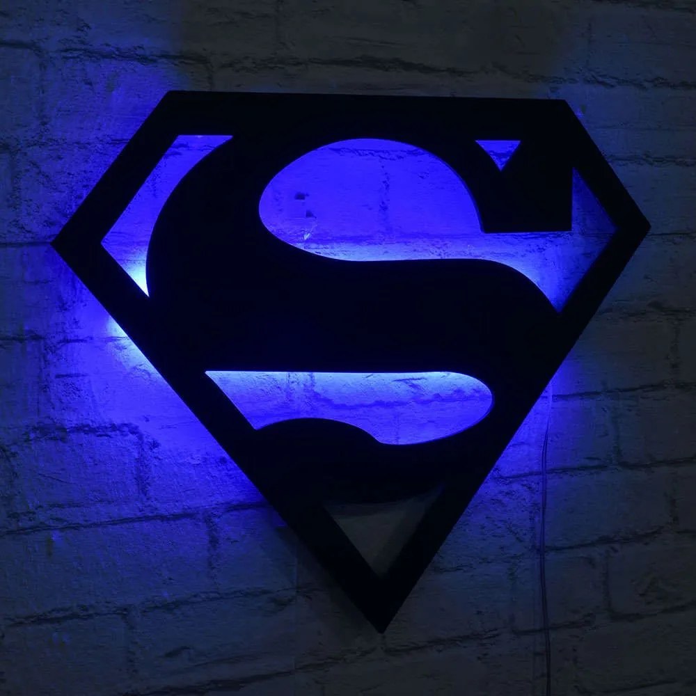 Διακοσμητικό Τοίχου Με Φως Led Superman 395NGR1924 52x40cm Blue-Black Wallity Mdf