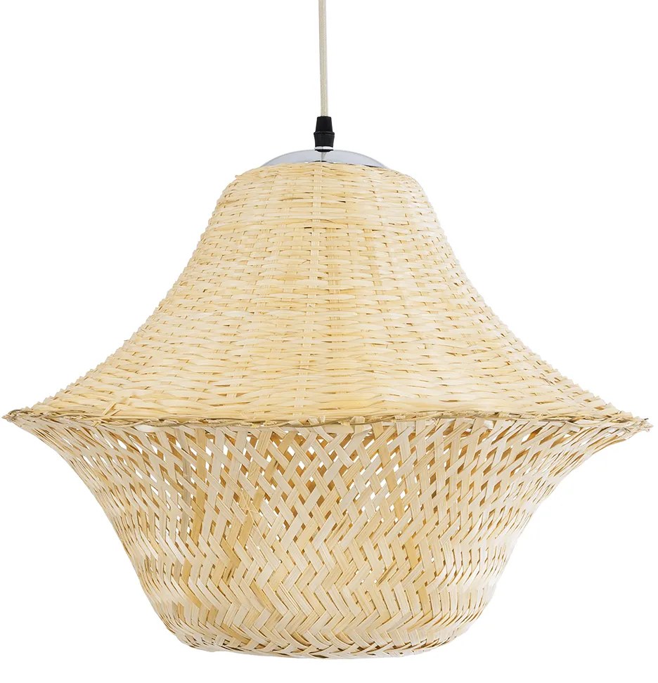 GloboStar JUNIPER 01737 Boho Κρεμαστό Φωτιστικό Οροφής Μονόφωτο 1 x E27 AC220-240V IP20 - Φ45 x Υ40cm - Μπεζ Ξύλινο Μπαμπού Πλέγμα Καμπάνα - 5 Χρόνια Εγγύηση - 01737