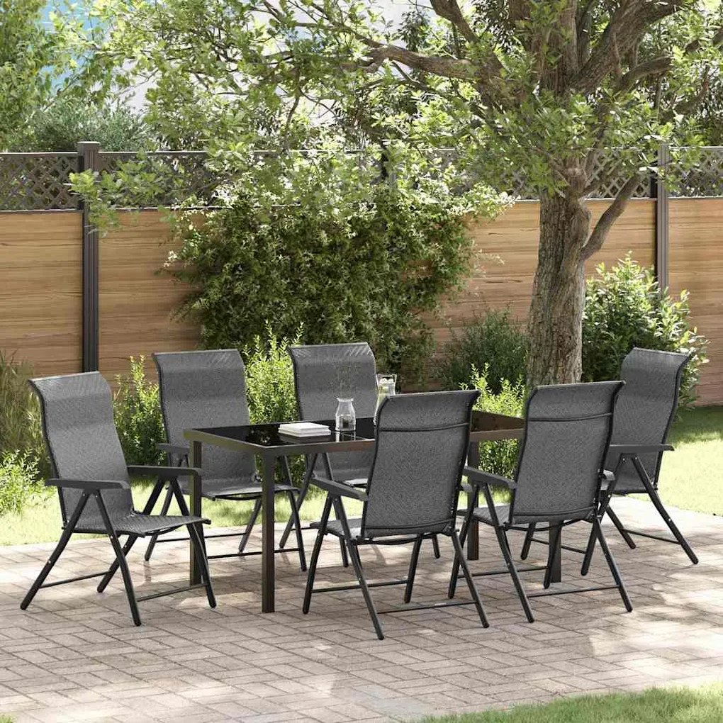 vidaXL Σέτ φαγητού για κήπο Ρυθμιζόμενο ύψος 7 pcs Γκρι Πολυ ράταν