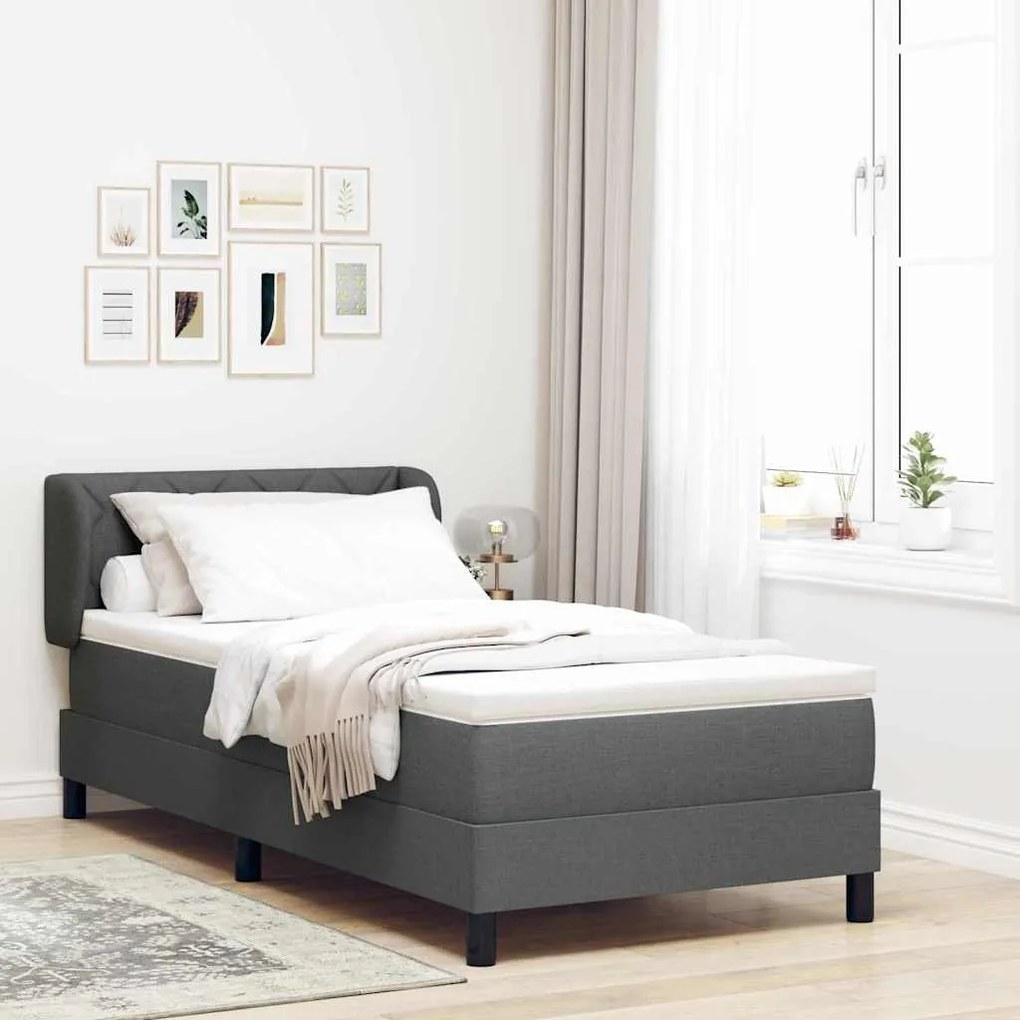 vidaXL Κρεβάτι Box Spring με Στρώμα Σκούρο Γκρι 90x200 εκ Ύφασμα