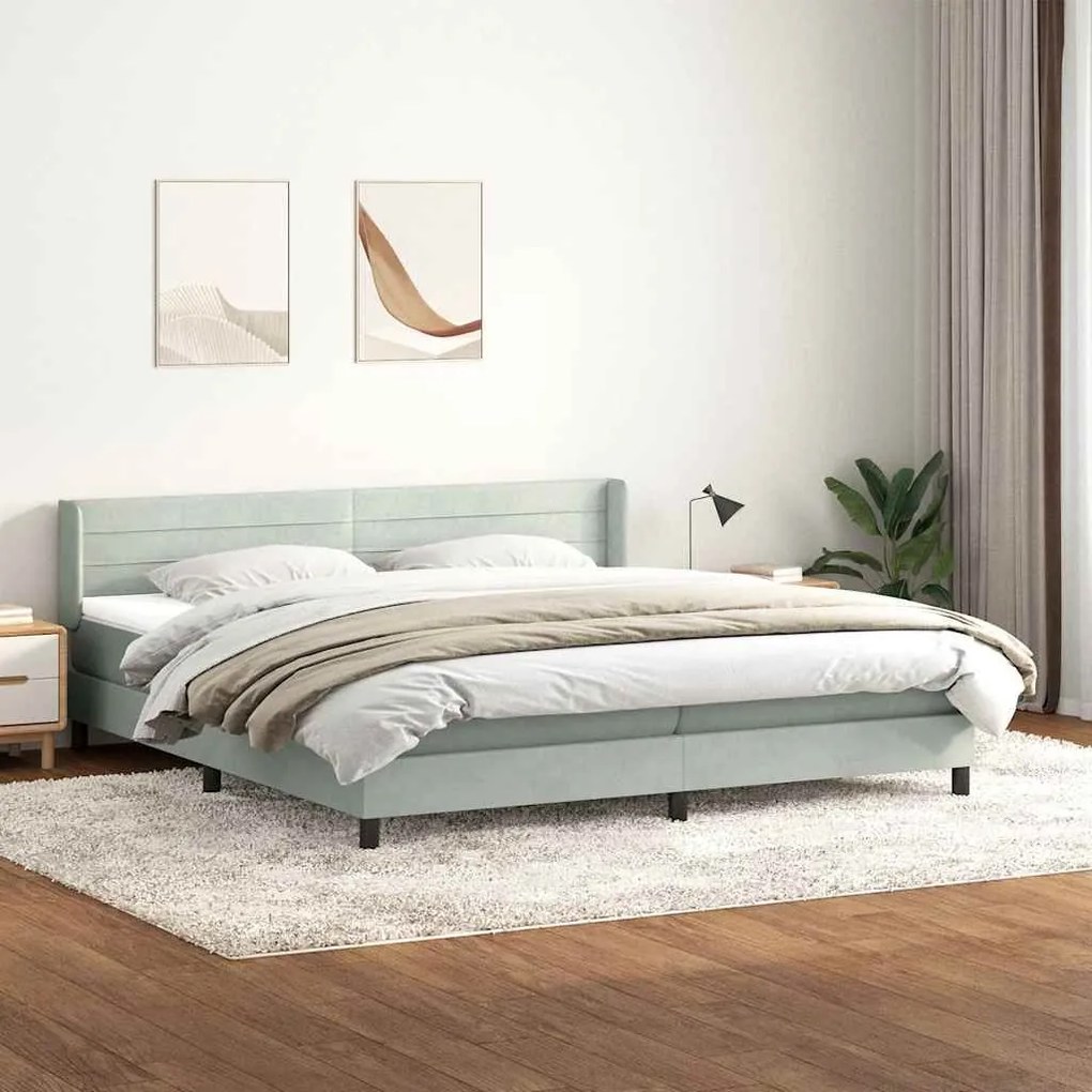 Box Spring κρεβάτι με στρώμα ανοιχτό γκρι 200x220 εκ. Βελούδινο - Γκρι