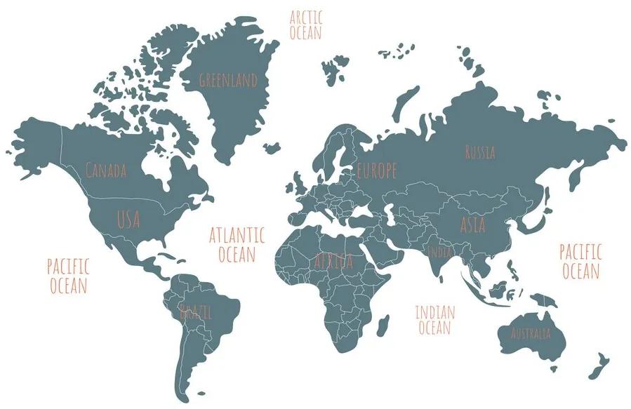 Εικόνα στο φελλό ενός σύγχρονου παγκόσμιου χάρτη - 120x80  transparent