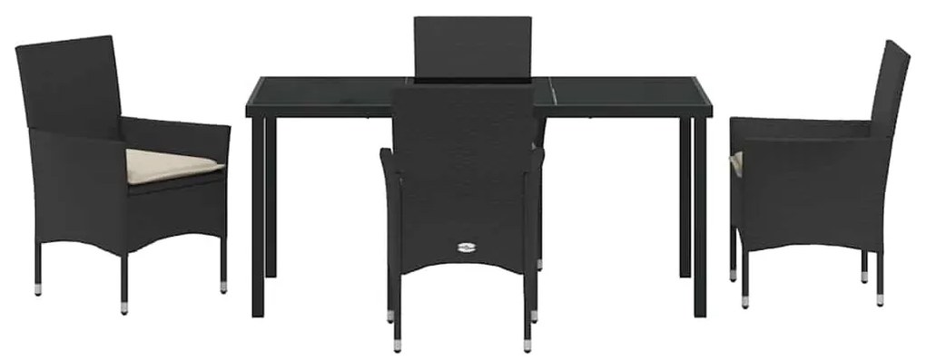 vidaXL Σέτ φαγητού για κήπο με μαξιλάρι 5 pcs Μαύρο συνθετικό ρατάν