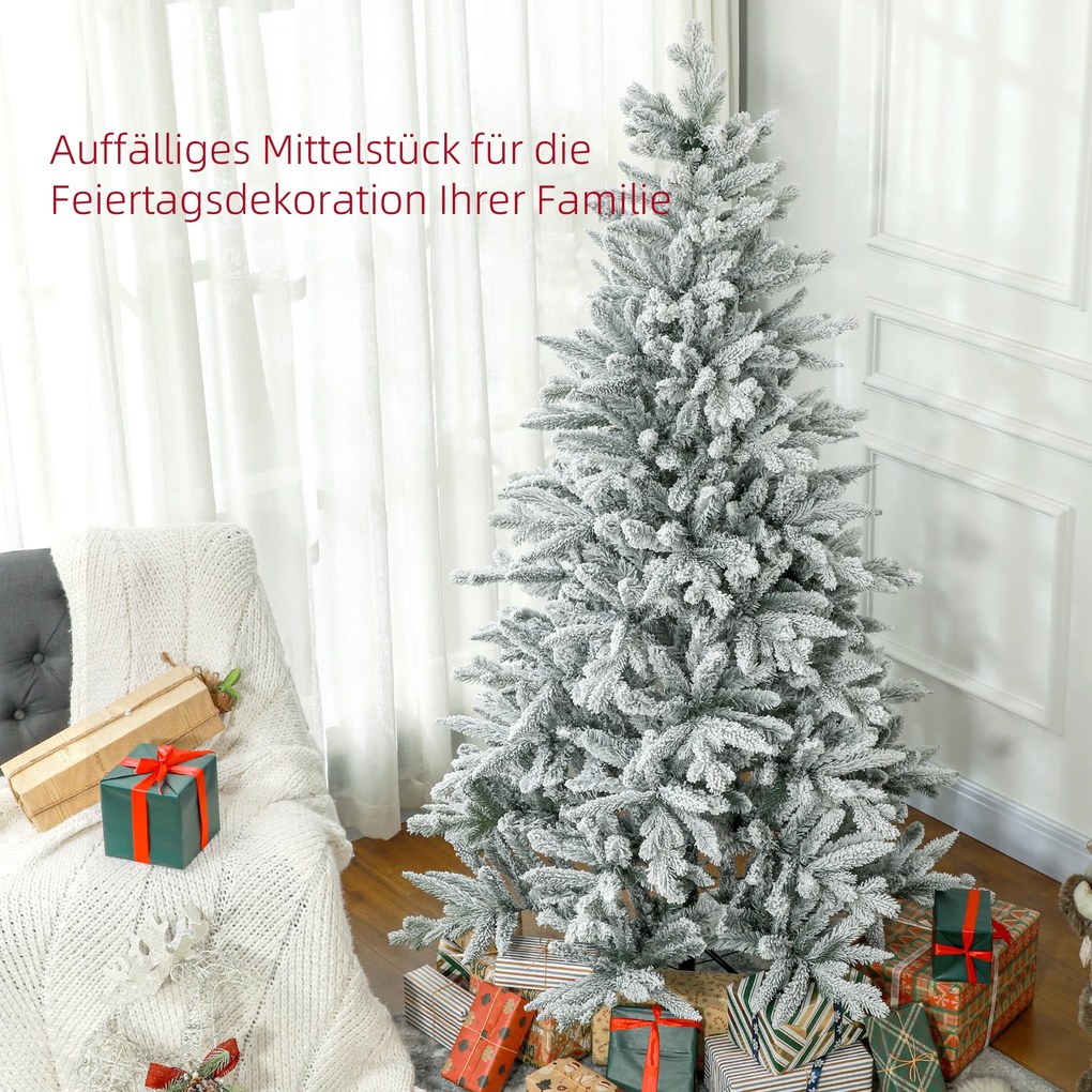 HOMCOM Χριστουγεννιάτικο Δέντρο, Τεχνητό Χιόνι & Κουκουνάρια, ρεαλιστικό, πυράντοχο, μεταλλική βάση, 183 cm, Πράσινο