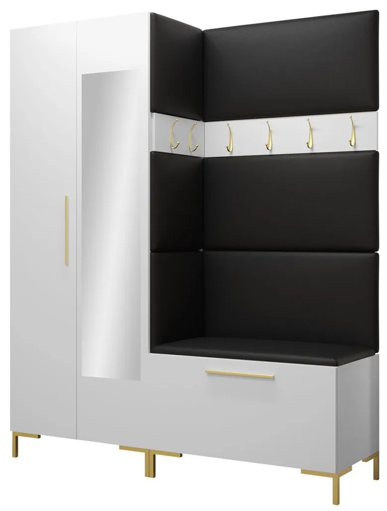 Σετ διαδρόμου Hartford F107, 196x158x46cm, 88 kg, Καθρέφτης, Άσπρο, Οικολογικό δέρμα, Πλαστικοποιημένη μοριοσανίδα, Εντοιχισμένη, Τοίχου | Epipla1.gr