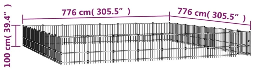 Κλουβί Σκύλου Εξωτερικού Χώρου 60,22 μ² από Ατσάλι - Μαύρο