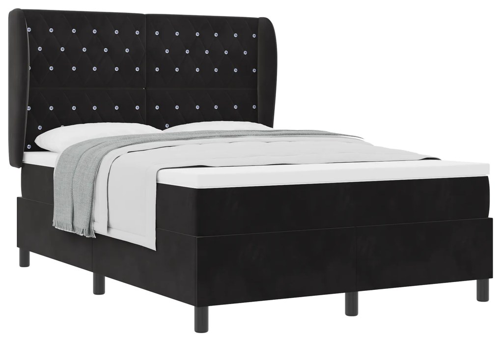 vidaXL Κρεβάτι Box Spring με Στρώμα Μαύρο 160x200 cm Βελούδο